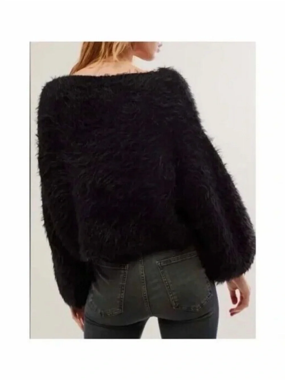 Free People Flurry Women's Black Fuzzy Pop Star Cropped Sweater